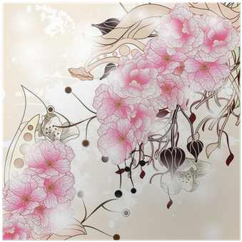 Floral Background With Cherry Blossom Branch Poster - Cherry Blossom (400x400), Png Download