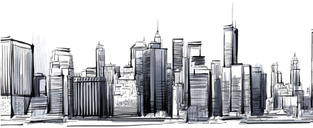 Png Black And White Download City Drawing City - City Skyline Drawing (450x300), Png Download