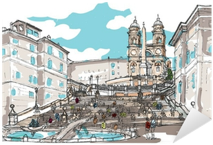 Watercolor Sketch Of Spanish Steps, Rome, Italy Sticker - Spanish Steps (400x400), Png Download