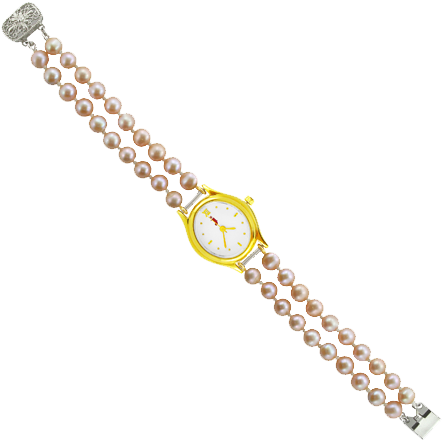 Jpearls Jpjl-109 Two String Pink Pearl Watch - Bracelet (600x450), Png Download