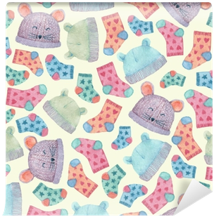 Seamless Pattern With Colorful Hats And Socks - Sock (400x400), Png Download