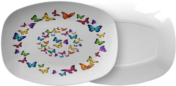 Butterfly Circle Designer Serving Platter Microwave - Platter (580x580), Png Download