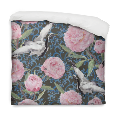 Crane Birds, Peony Flowers - Watercolor Painting (400x400), Png Download