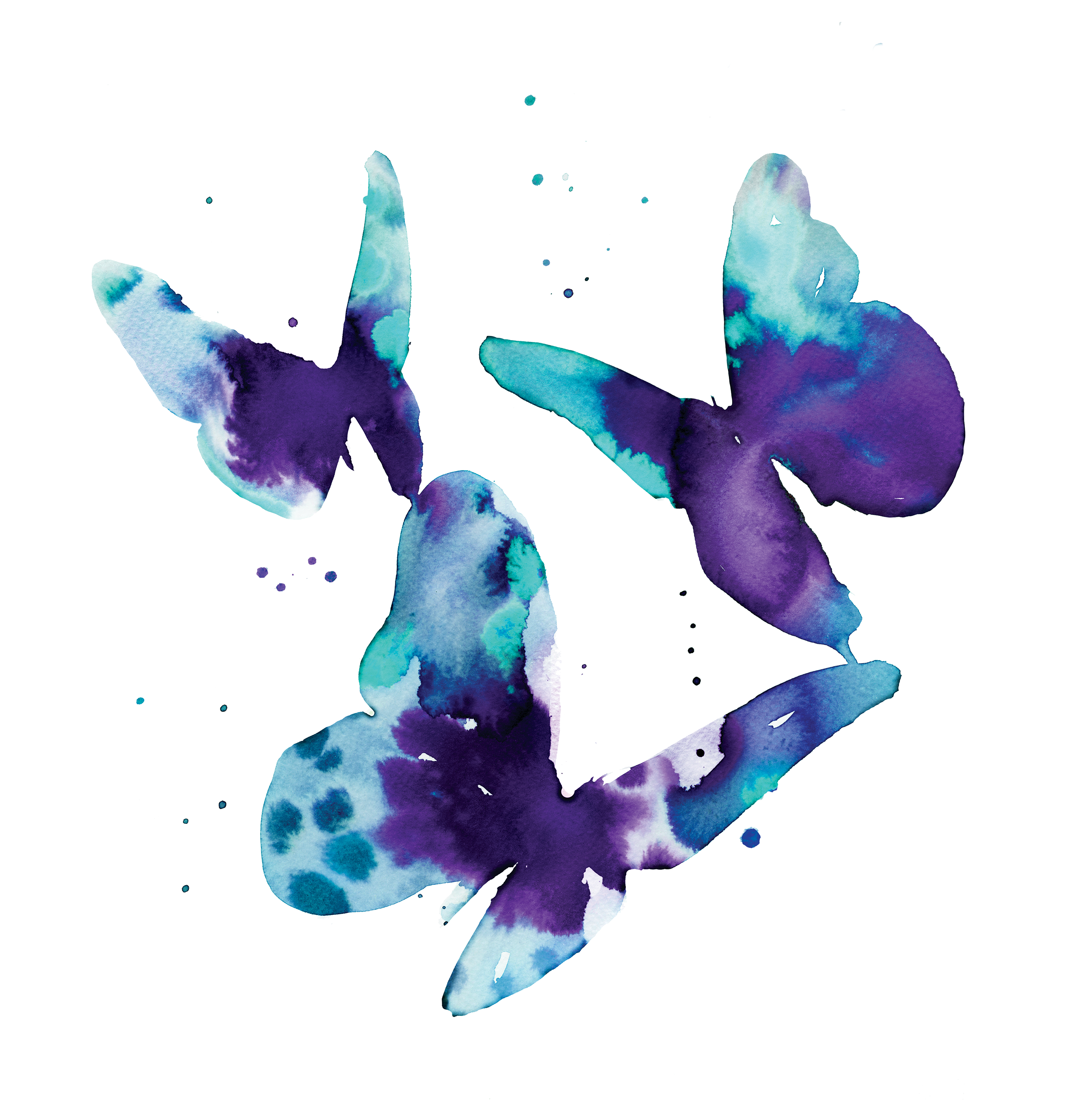 Tattly Aqua Butterflies Stina Persson 00 V=1537379743 - Watercolor Butterfly Tattoo (3000x3000), Png Download