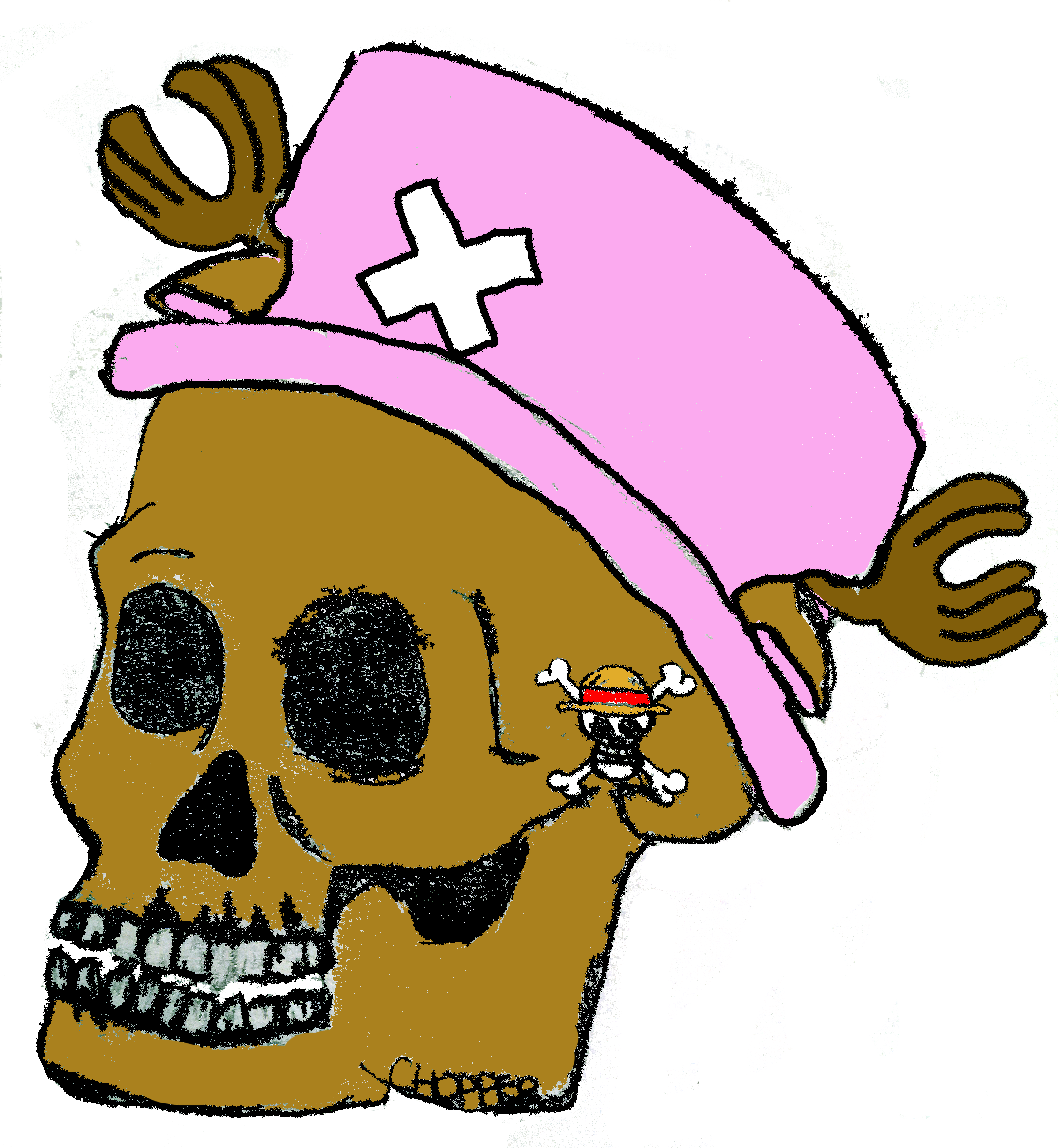One Piece, Chopper, Skull, Head, Anime, Pink, Drawing, - Skull (2256x2448), Png Download