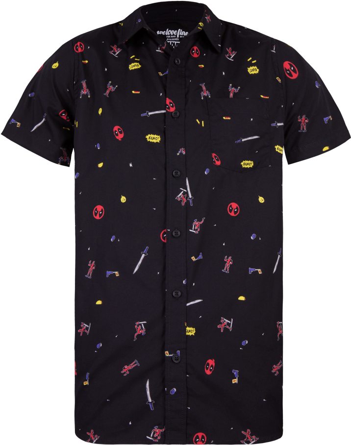 Deadpool Hand Drawn Woven Button Up - Polo Shirt (1000x1000), Png Download