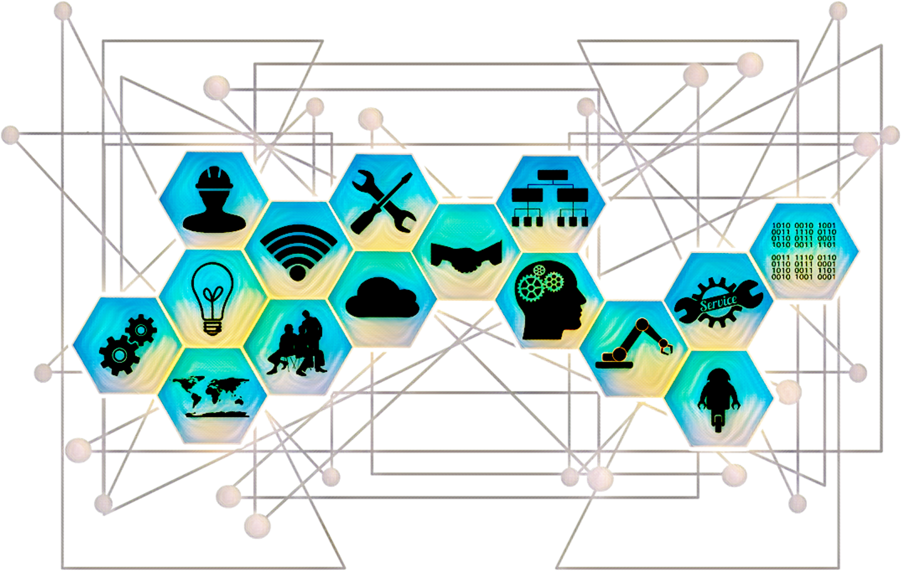Clip Art Icons On Blue And Yellow Octagons With Links - Industry (3080x2056), Png Download