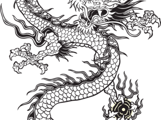 Drawn Chinese Dragon Japanese Dragon - Chinese Dragon Vector Black (640x480), Png Download