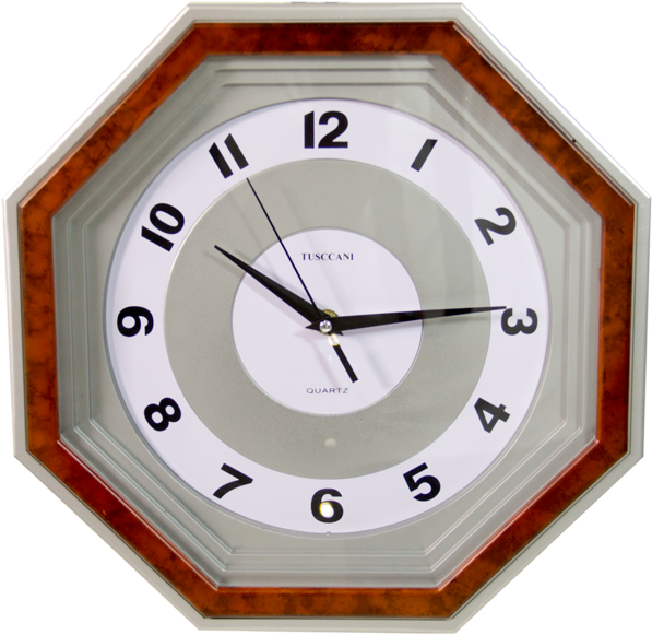 Octagon Shape Quartz Wood Finish Wall Clock - Wall Clocks (616x640), Png Download