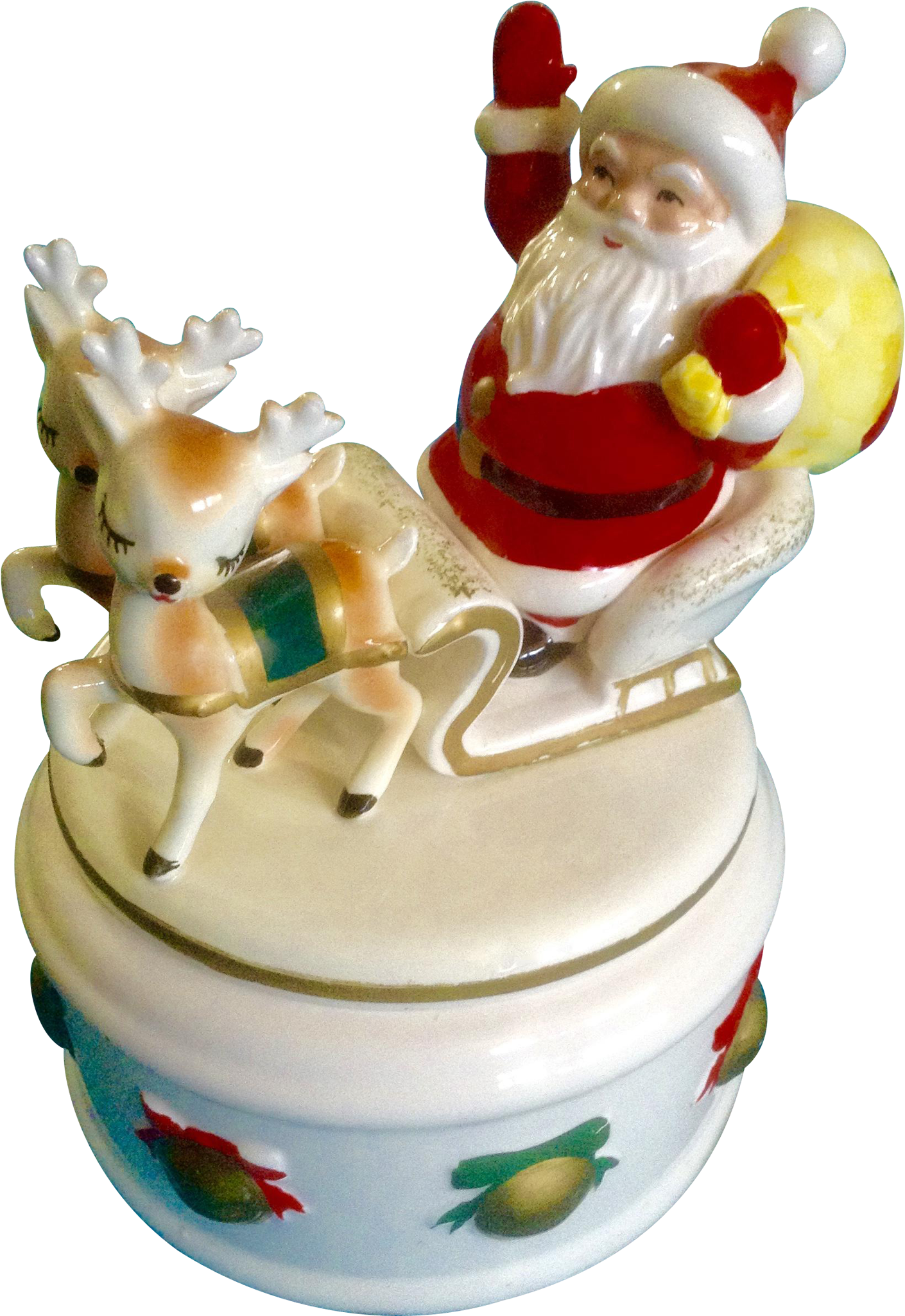 Vintage Lefton Christmas Santa Claus Sleigh & Reindeer - Figurine (2048x2048), Png Download