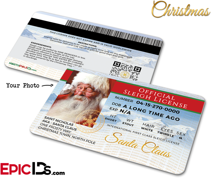 Santa Claus Official Sleigh License [photo Personalized] - Department Of Mutant Affairs (900x750), Png Download