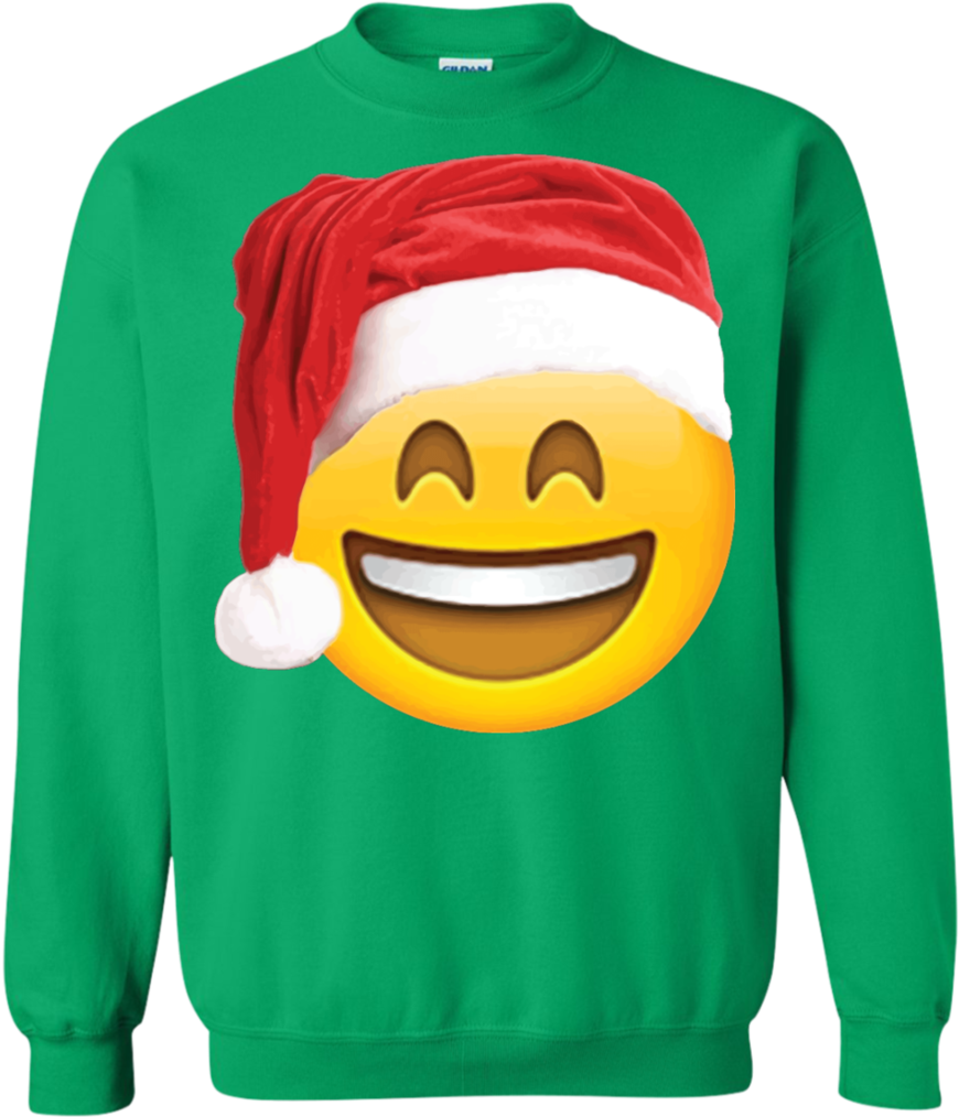 Emoji Christmas Shirt Smiley Face Santa Hat Family - Oh What Fun It Is To Ride (1024x1024), Png Download