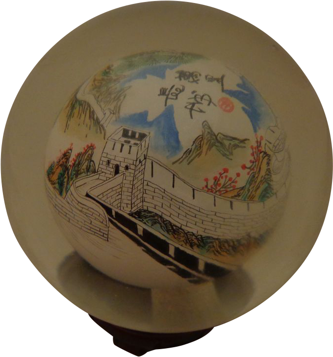 Art Glass Paperweight Reverse Painted Great Wall Of - Porcelain (727x727), Png Download