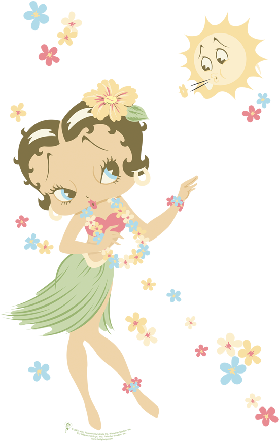 Betty Boop Hula Flowers Juniors T-shirt - Betty Boop Birthday Hawaiian (573x900), Png Download