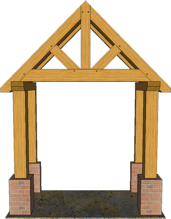 4 Post Oak Porch On Brick Piers T1 (674x866), Png Download