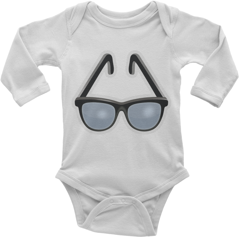 Emoji Baby Long Sleeve One Piece - Iphone Emoji Png Glasses (1000x1000), Png Download