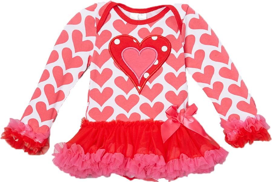Pink & Red Hearts Skirted Bodysuit - Heart (937x867), Png Download
