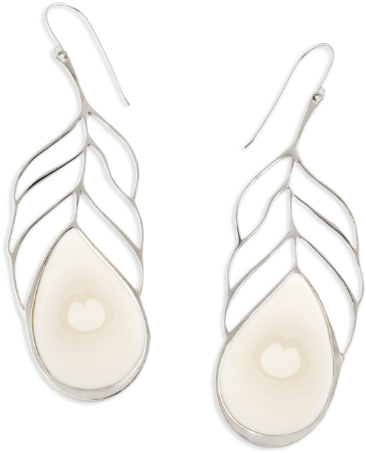 Silver Long Peacock Feather Earrings - Earrings (1000x769), Png Download