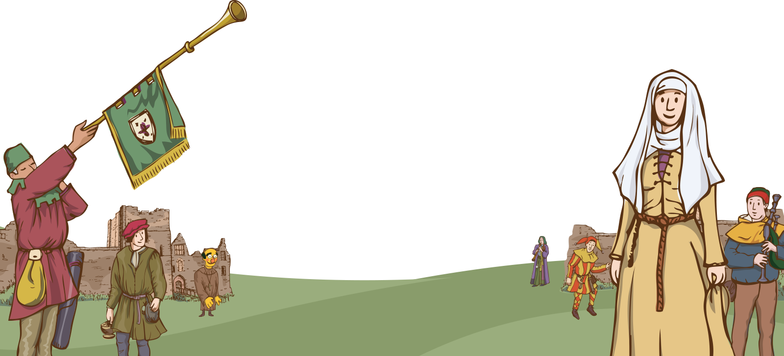 Illustration Of People Enjoying Ludlow Medieval Christmas - Cartoon (1600x727), Png Download