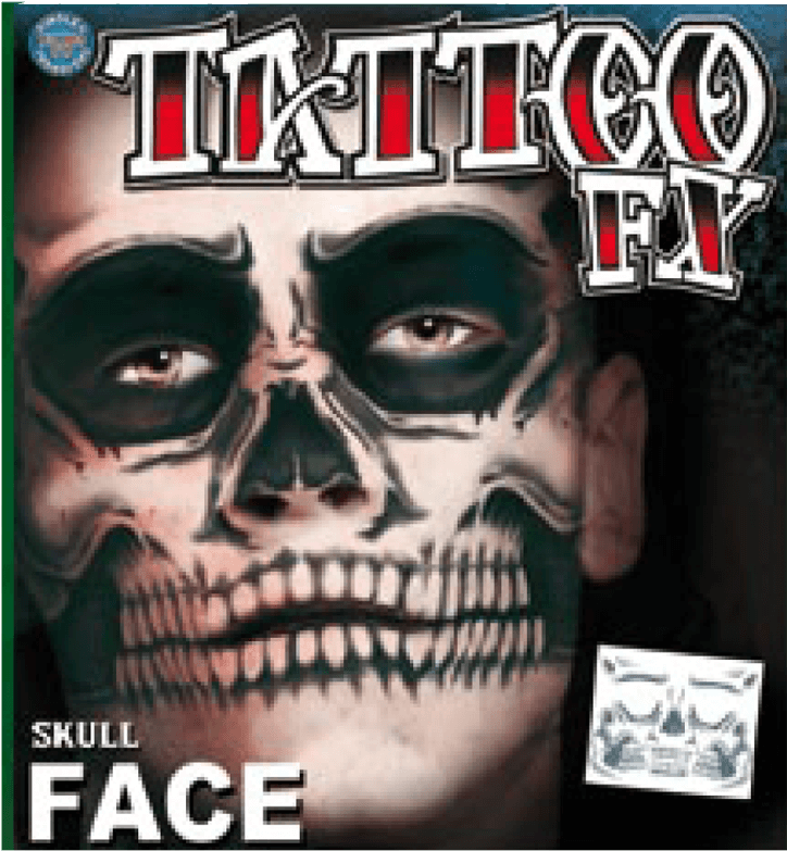Skull Face Temp Tattoo - Skeleton Face Temporary Tattoo (800x1268), Png Download