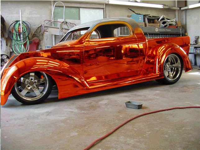 32 Ford Hot Rod Pickup - Orange Chrome Car Paint (1000x483), Png Download