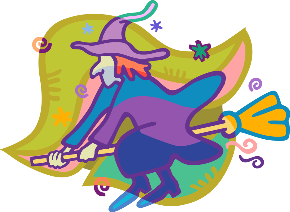 Vector Illustration Of Halloween Sorceress Witch Flying (957x700), Png Download