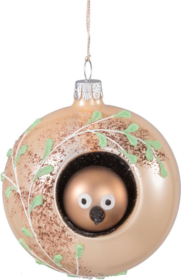 Glass Bauble Beige With A Bird Peeking Out, 8 Cm - Christmas Ornament (1000x1000), Png Download