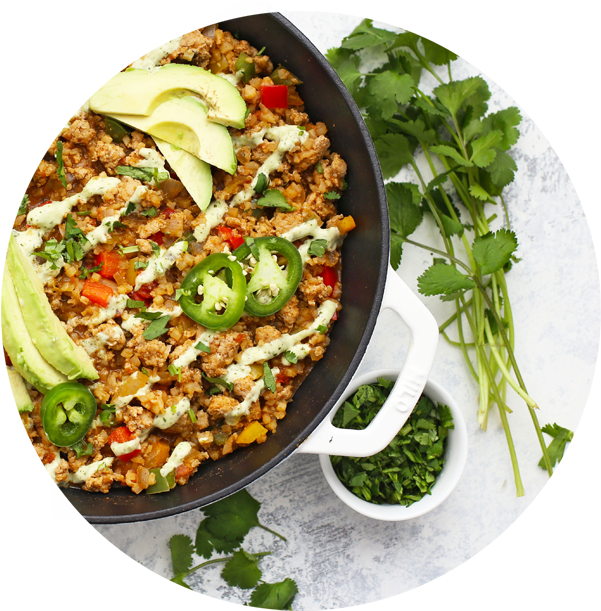 Share Article Cauliflower Rice & Chicken Taco Skillet - Tabbouleh (640x619), Png Download