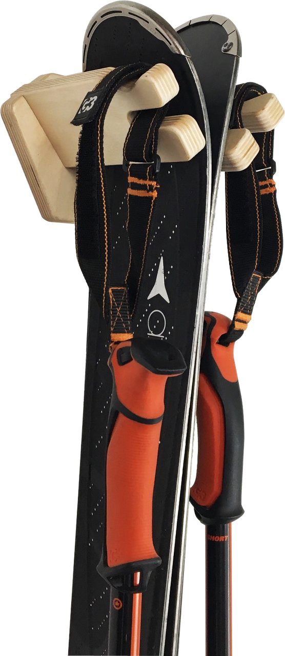 Wooden Ski Wall Rack For Pair Of Skis And Poles - Golf Bag (556x1280), Png Download