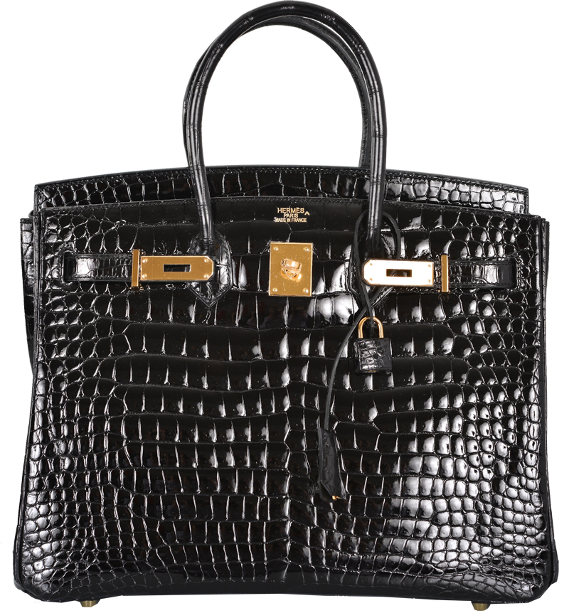 Hermes Black Porosus Crocodile 35cm Birkin Bag Gold - Birkin Bag (800x862), Png Download