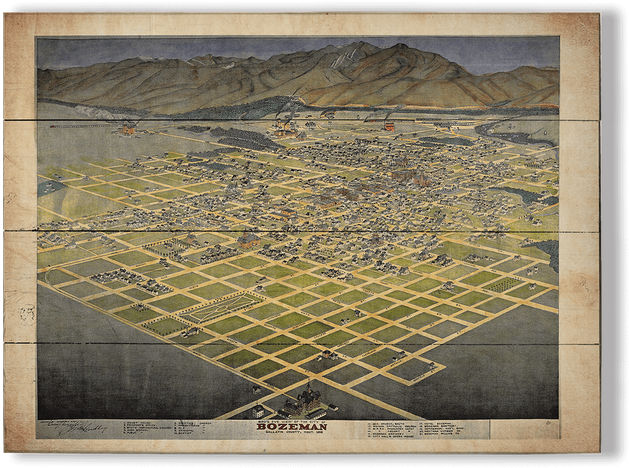 Historic Vintage Map Of Bozeman Montana - Old Bozeman Mt (730x730), Png Download