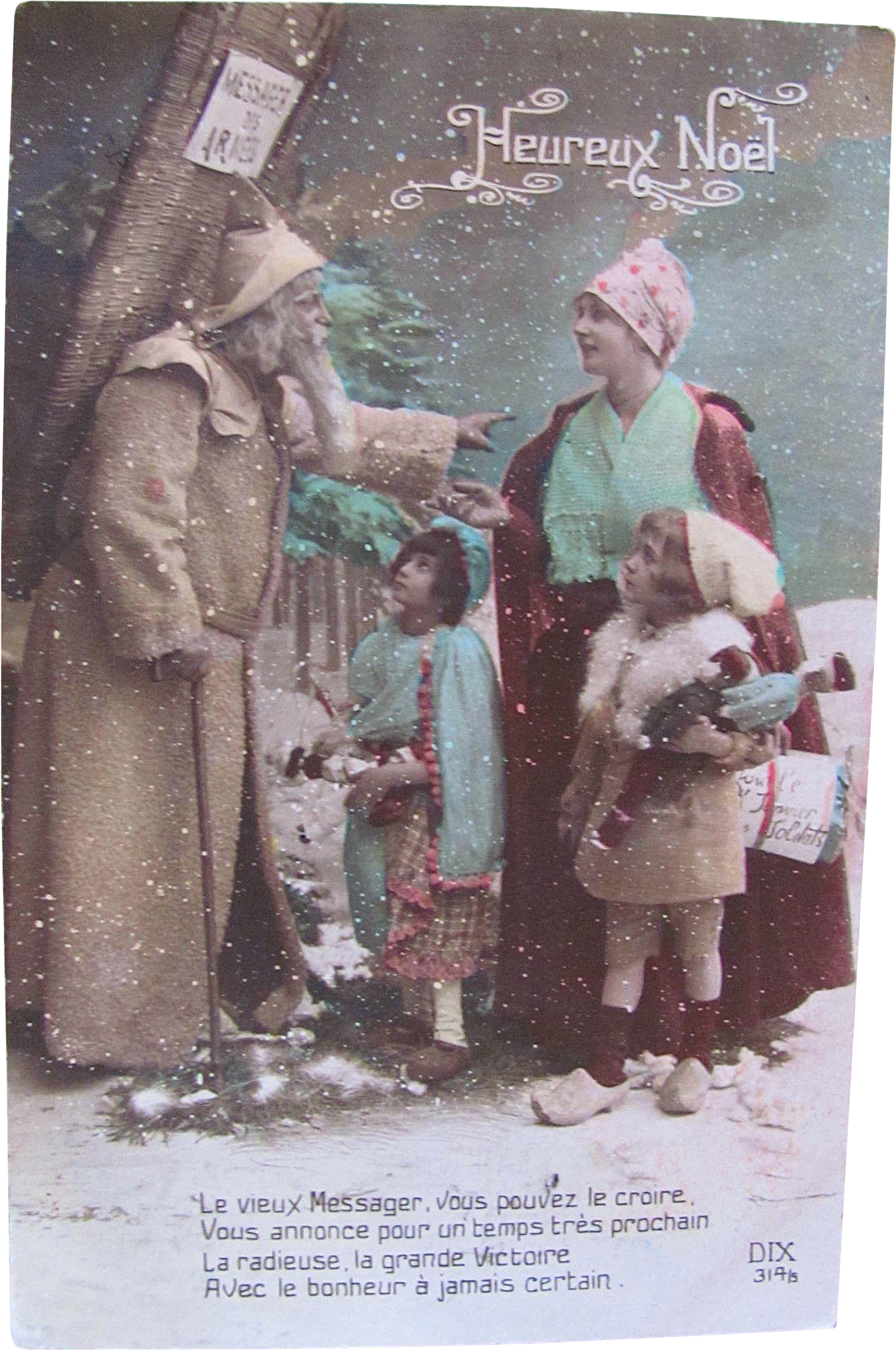 Tinted French Real Photo Christmas Postcard, Santa - Santa Claus (2048x2048), Png Download