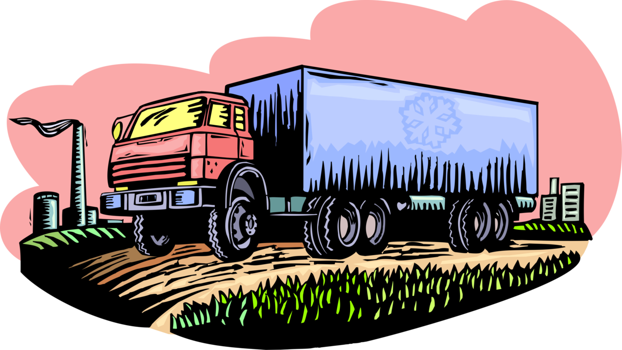 Vector Illustration Of Commercial Shipping And Delivery - Trailer Truck (1244x700), Png Download