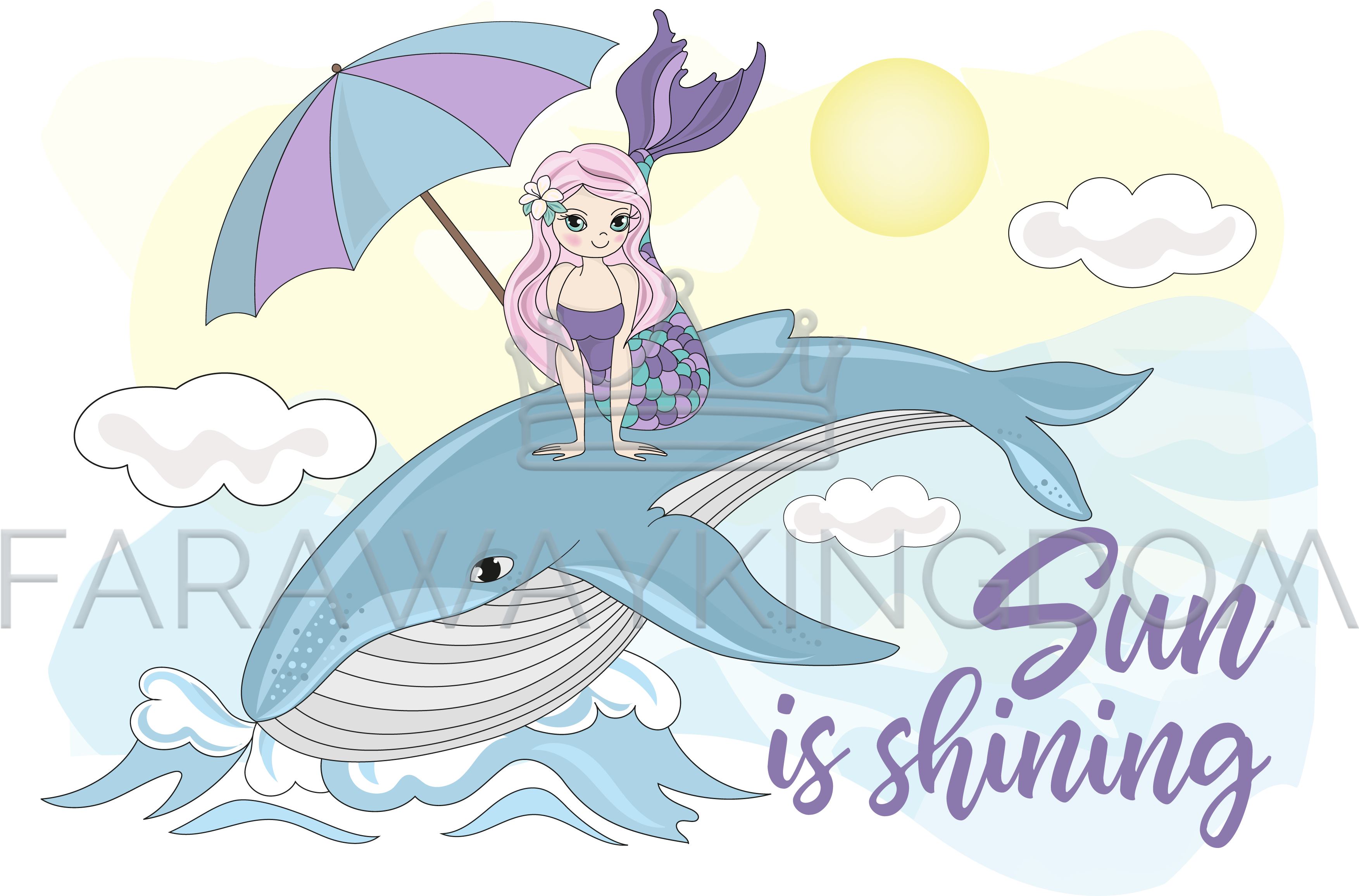 Whale Mermaid Tropical Sea Vacation Vector Illustration - Vector Graphics (3508x2480), Png Download