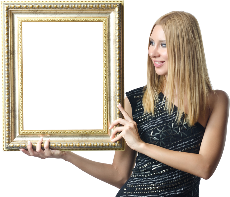 Woman Holding Frame - Holding Frame Png (794x656), Png Download