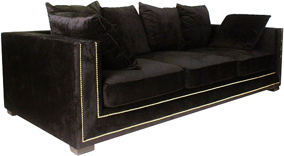 5 Seat Black Velvet Sofa - Sofa Bed (724x1028), Png Download