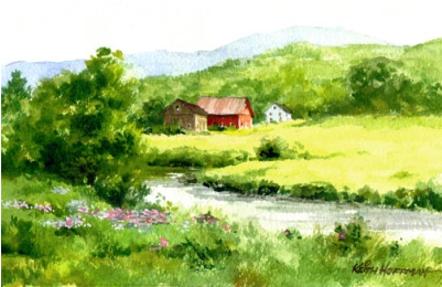 Drawing Farmhouse Watercolour - Painting (400x400), Png Download