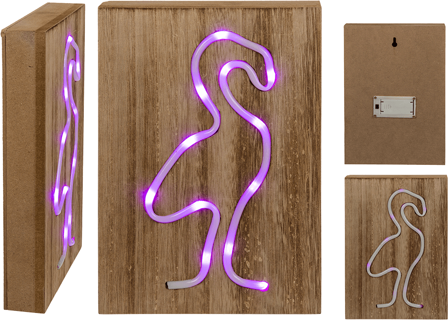 Pink Coloured Neon Light In Wooden Box - Plywood (945x709), Png Download
