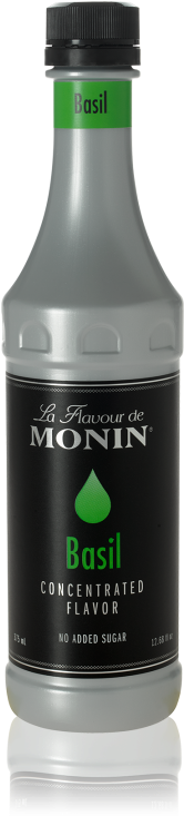 Front Label - Monin Concentrated Flavor, Basil, 375 Ml (366x732), Png Download