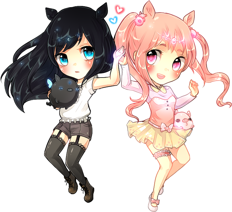 Kawaii Pig Twins By Kei - Kawaii Pigs (741x678), Png Download