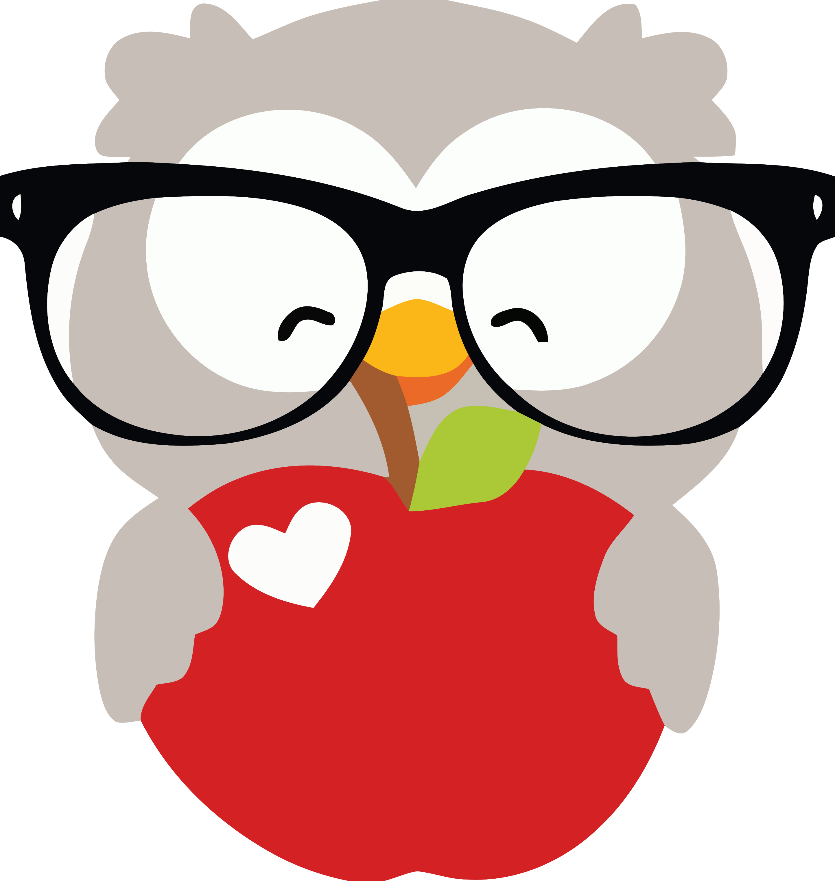 Glasses Happy Owl And Apple Clipart Png - Owl With Apple Clipart (2887x3045), Png Download