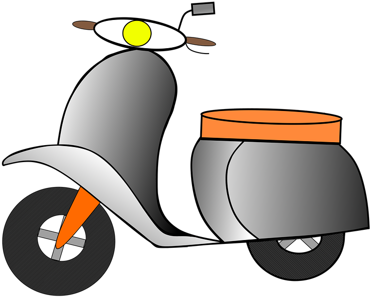 Motor Scooter Roller Two Wheeled - Cartoon (881x720), Png Download