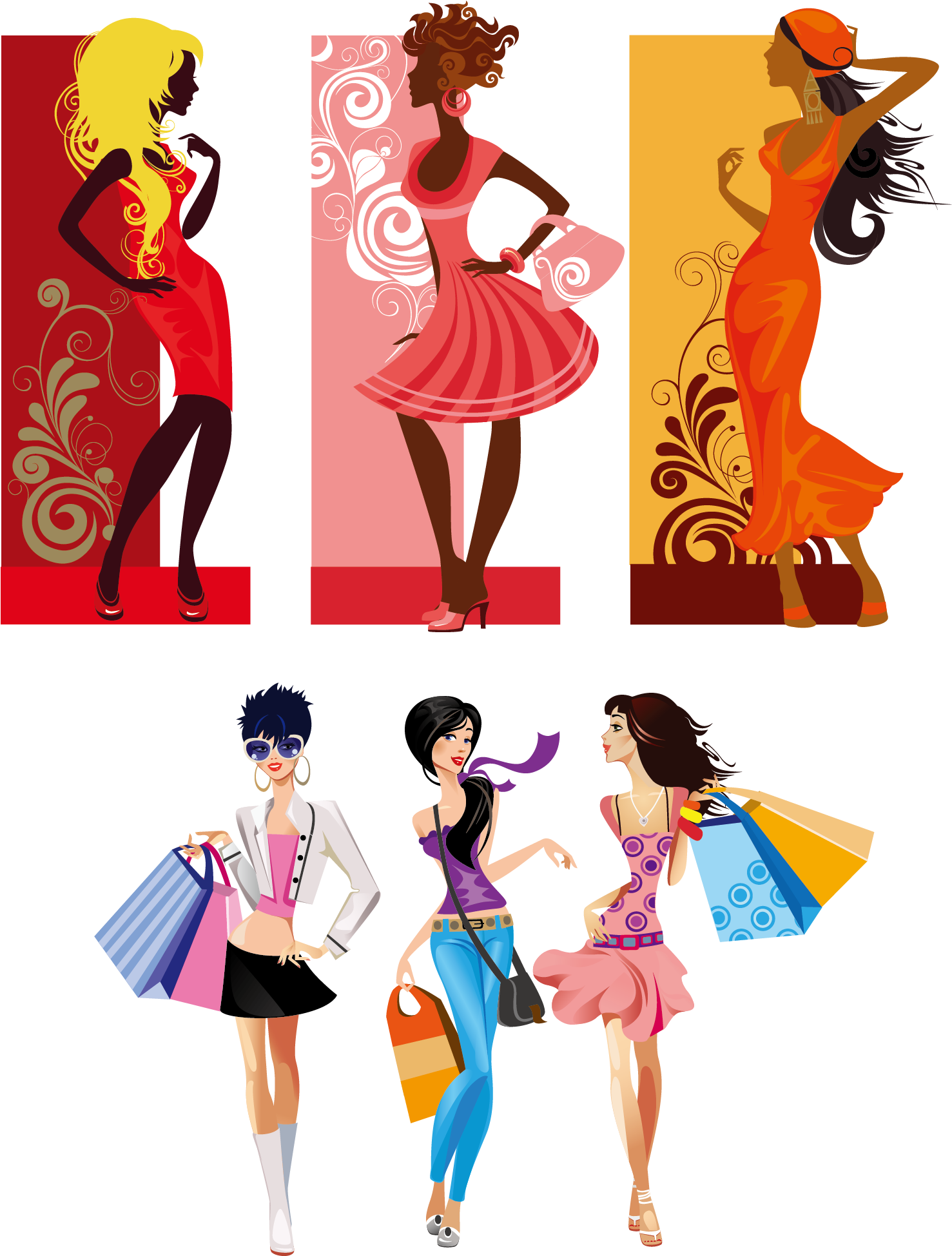 Fashion Designer Clipart - Girls Shopping Cartoon Png (2107x2107), Png Download