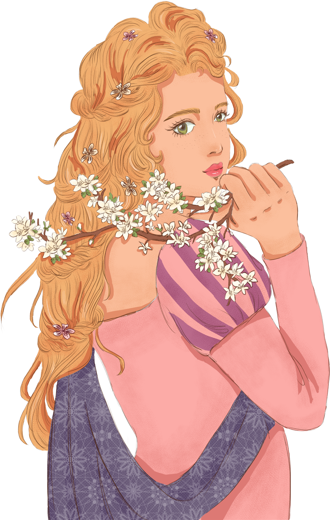 Mode Calmar Fille Aux Cheveux Longs Png And Psd - Illustration (2000x2000), Png Download