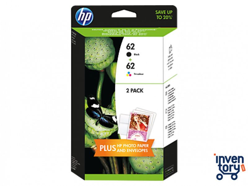 Hp 62 2 Pack Black/tri Color Original Ink Cartridges - Stampa 62 Colore 62 Nero (800x602), Png Download