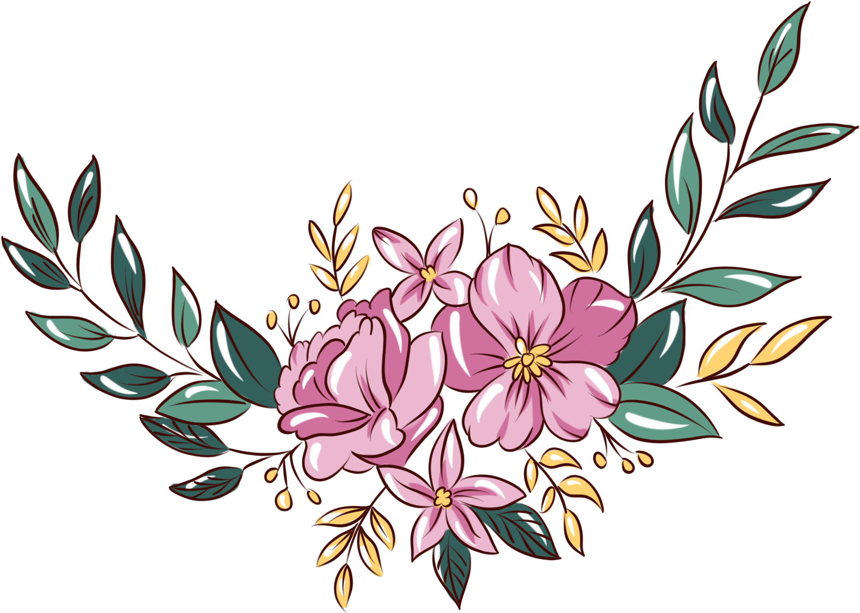 Hand Painted Plants Flowers Bouquets Botanical Png - Flower (2000x2000), Png Download