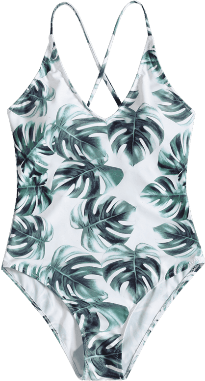 High Leg Palm Leaf One Piece Swimsuit - - Swimsuit (600x798), Png Download