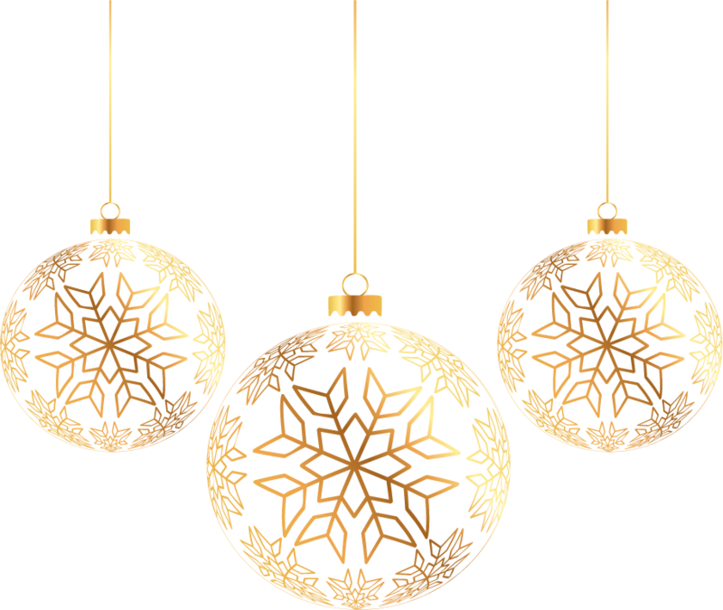Golden Balls Ornament Tree Three Christmas - Hanging Christmas Ornaments Gold (800x675), Png Download