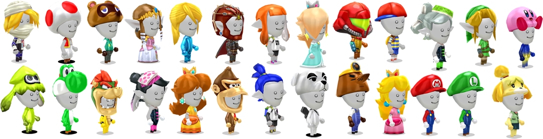 All The Amiibo Costumes In Ead's Miitopia I Am Sure - Miitopia Amiibo Costume List (1100x292), Png Download