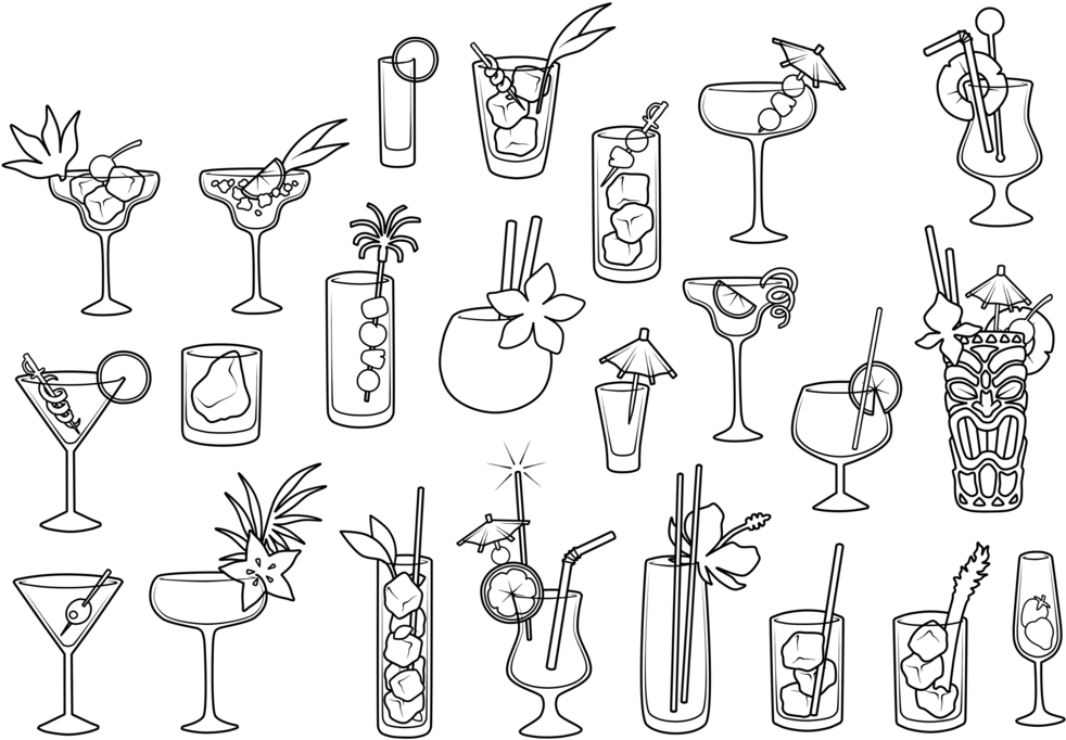 Png Transparent Library Cocktail At Getdrawings Com - Cocktail Line Drawing (1024x725), Png Download